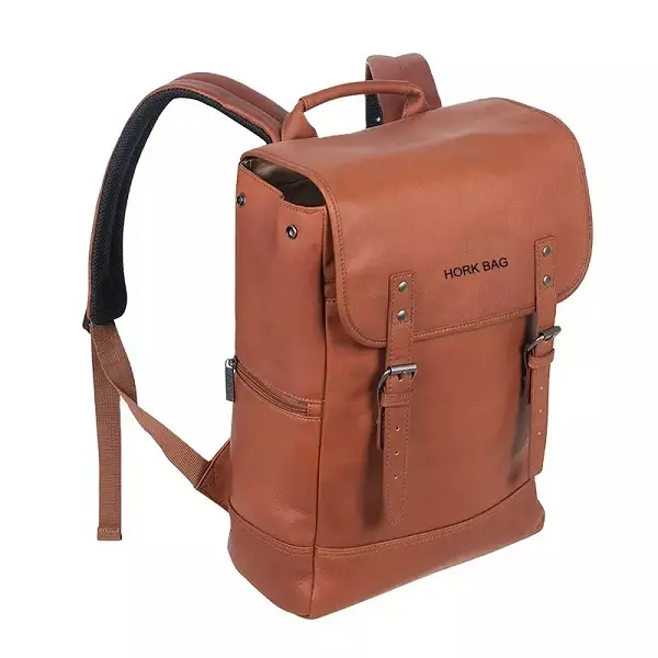 Business Travel Backpack Leather Single Compartment Flapover 14.1inch Laptop Backpack Featured Image