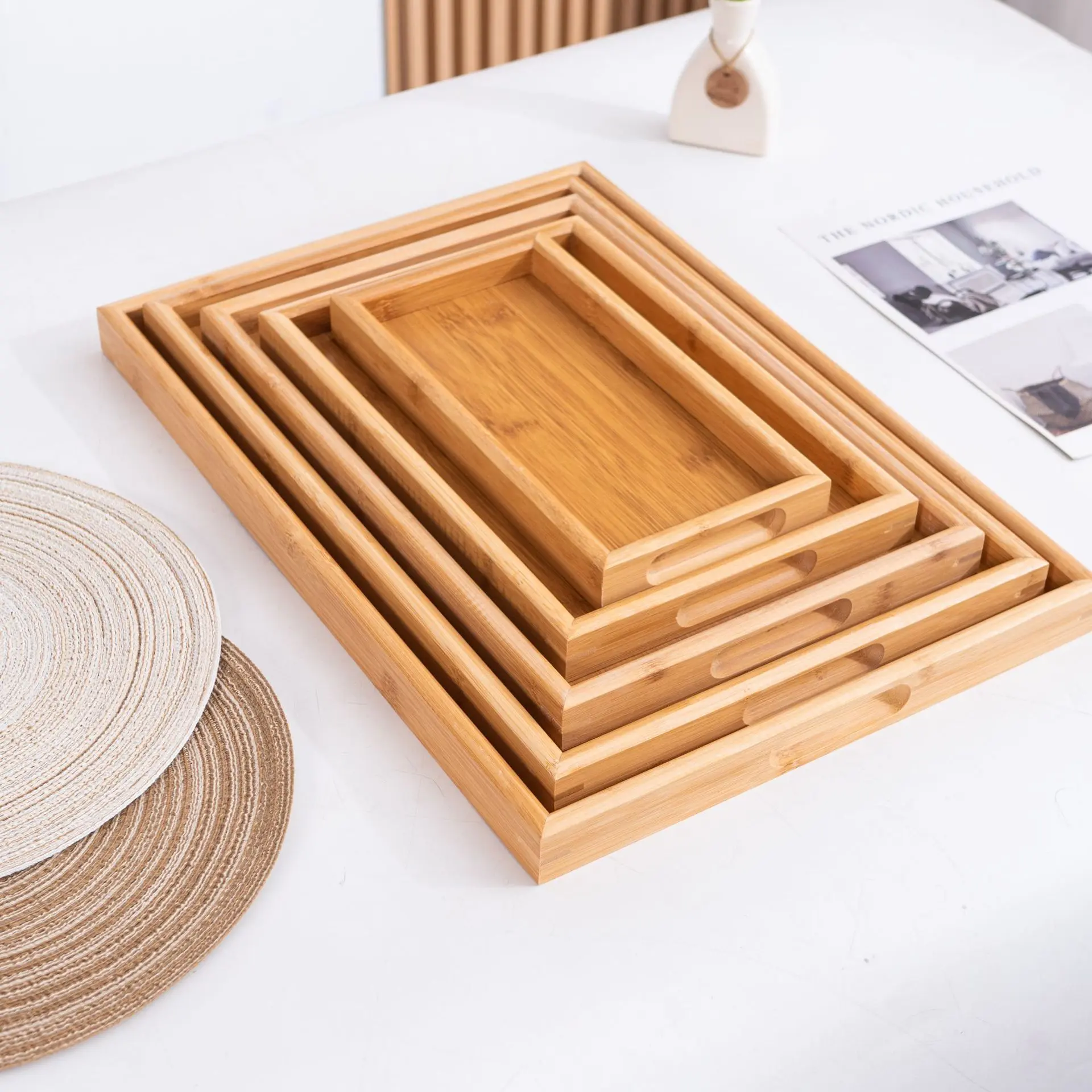 Solid wood kung fu tea set multi-specification tray Japanese style wooden bread wooden dinner plate household rectangular tea cup tray