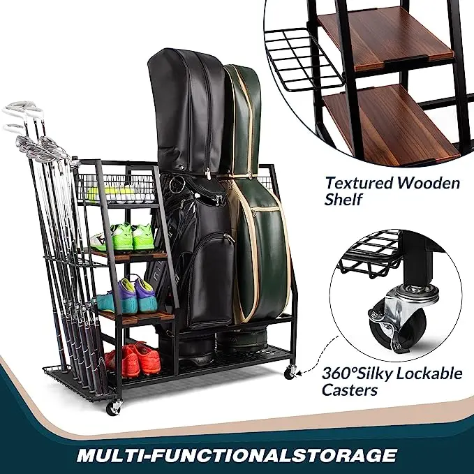 Golf Bag Storage Organizer,Golf Bag Rack Fits 2/3 Golf Bags and Golf Equipment Accessories Featured Image