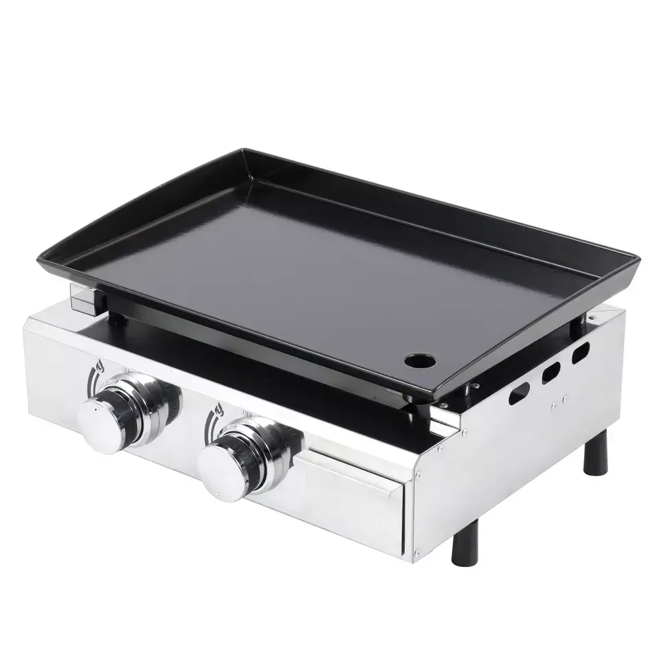 Outdoor mini grill stainless steel LPG gas plate with 2 burners Featured Image