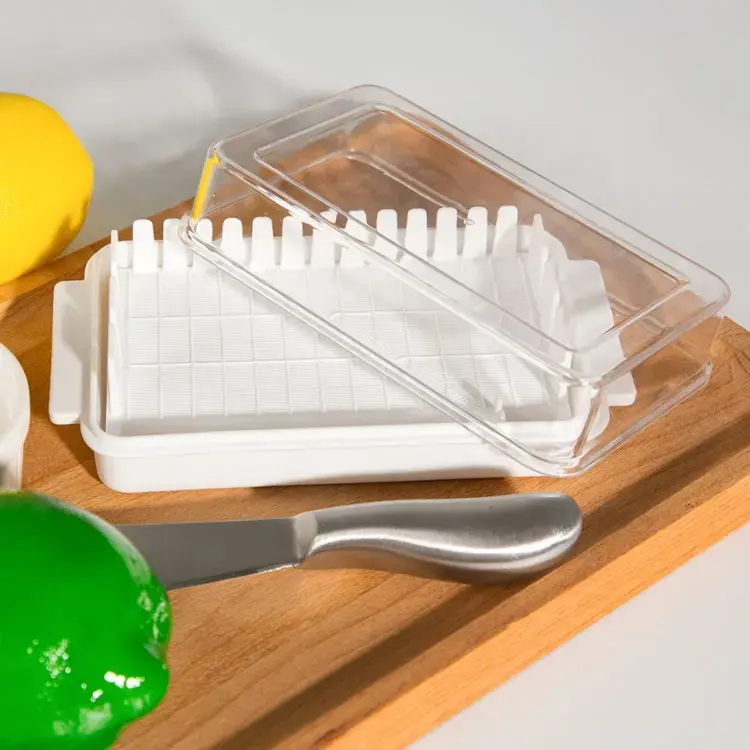 Hot Sales Japanese Style Refrigerator Butter Quantitative Cutting Storage Plastic Butter Dish With Cover