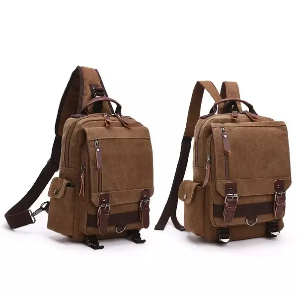 Vintage single sling canvas bags and backpack for men’s big backpacks shoulder bags men travel school bag Featured Image