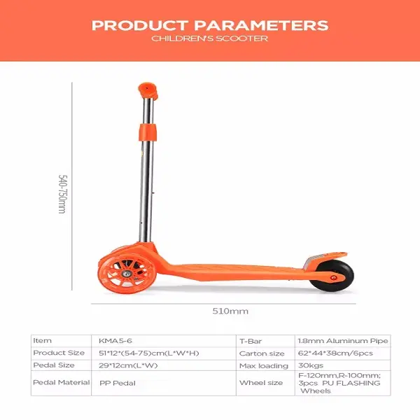 Fast and easy folding three-wheeled children’s plastic scooter stabilizes children’s mini scooter