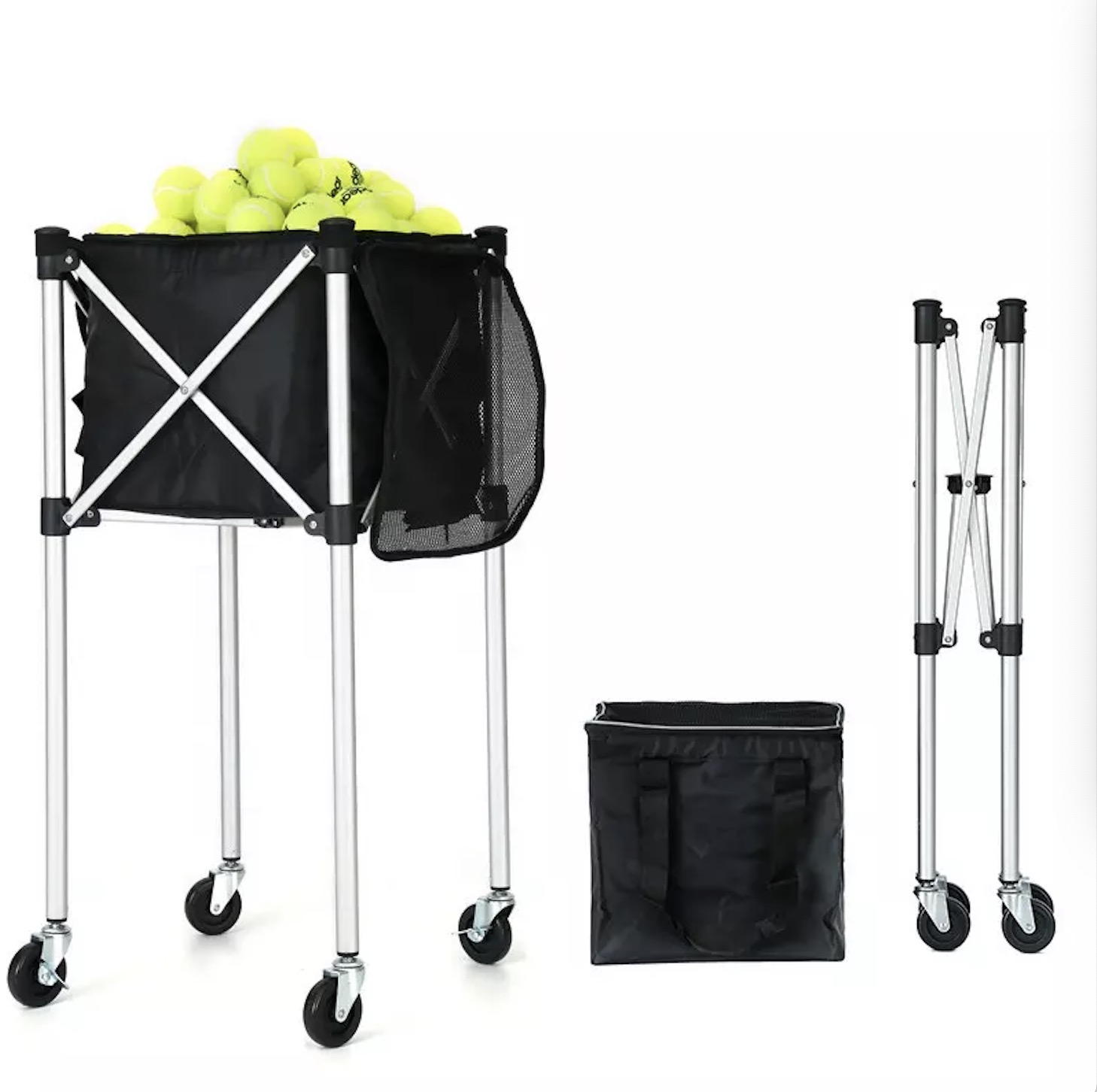 160pcs Storage Portable Tennis Ball Cart Foldable Frame Tennis Balls Hopper Basket Practice Ball Pickup Tennis Basket with Wheel Featured Image