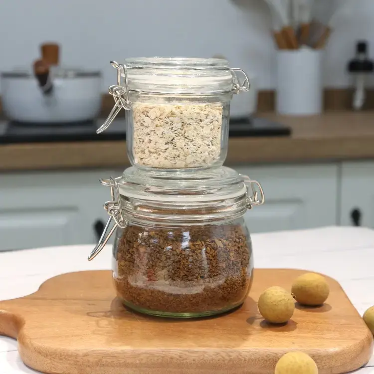 Wire Clip Sugar Round Beans Spice Canister Airtight Food Storage Jar Condiment Glass Jar For Food Storage