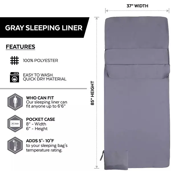 Polyester Sleeping Bag Liner – Lightweight Sleeping Sack for Camping, Traveling, Hotels – Smooth & Breathable Fabric