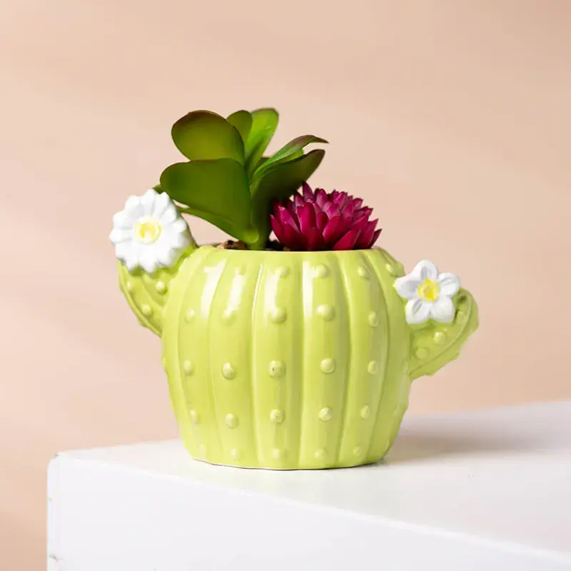 Cartoon Cactus Succulent Plants Planters Mini Small Ceramic Bonsai Pot Artificial Plant Suculentas Macetas Flower Pots Featured Image