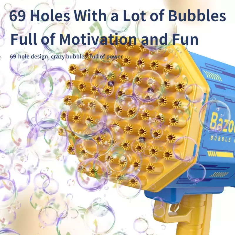 Plastic 69 Holes Bazooka Bubble Gun Light up Bubble Toys Gun Rechargeable Electric Bubbles Machine Outdoor Summer Toys for Kids