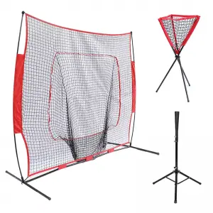Batting and pitching nets with hitting tees