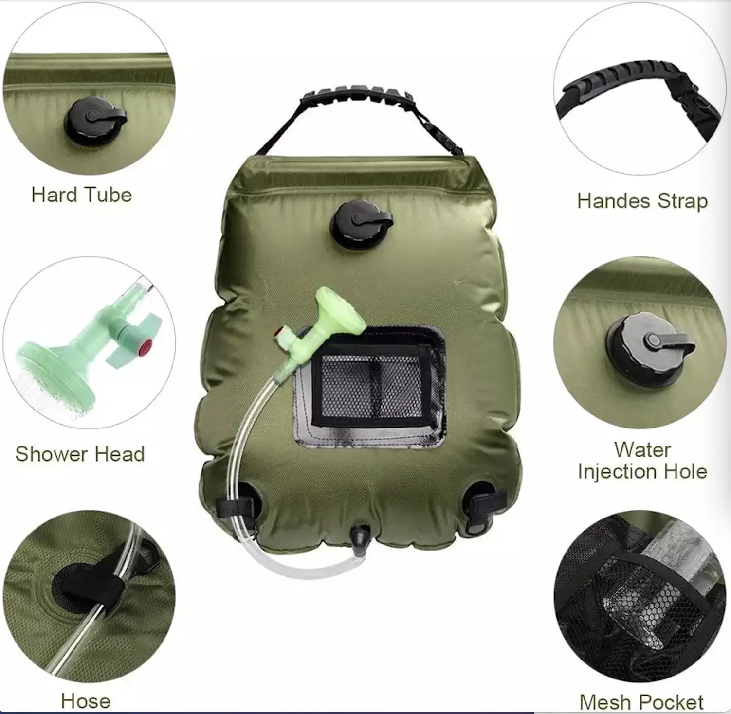 Factory OEM 20L outdoor PVC Hiking travelling Beach portable pool camping solar bath shower heating water bag