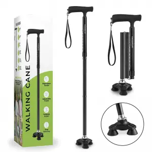 Adjustable Folding Walking Canes 4-Section Aluminum Foldable Walking Sticks for Men Women