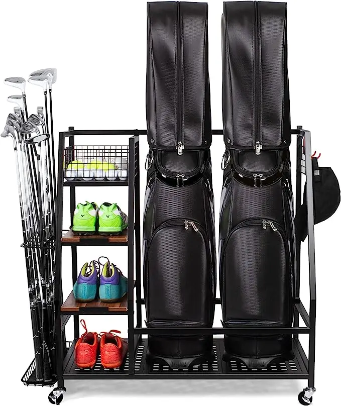 Golf Bag Storage Organizer,Golf Bag Rack Fits 2/3 Golf Bags and Golf Equipment Accessories
