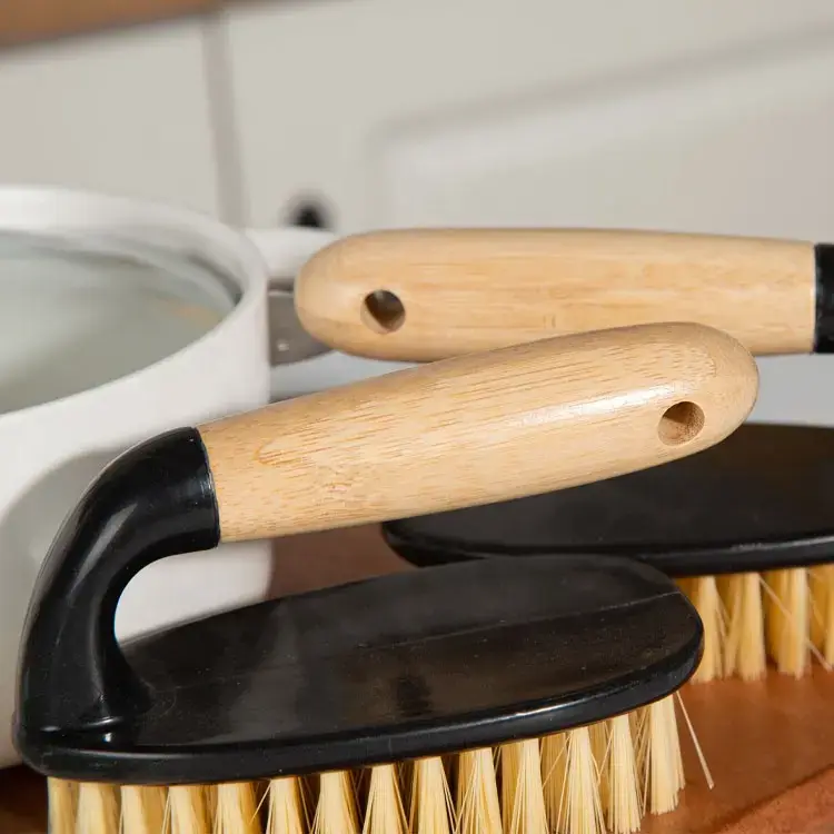 Oem Eco-Friendly Ergonomic Non-Slip Handle Non-Scratch Pot Cleaning Brush Bamboo Kitchen Dish Scrub Brush For Pan Sink Featured Image