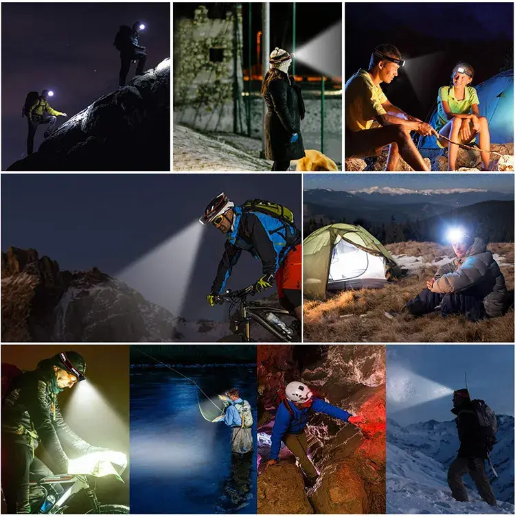 New Product Outdoor Emergency Headlamp Waterproof Rechargeable Red Warning Light Cob Outdoor Headlight