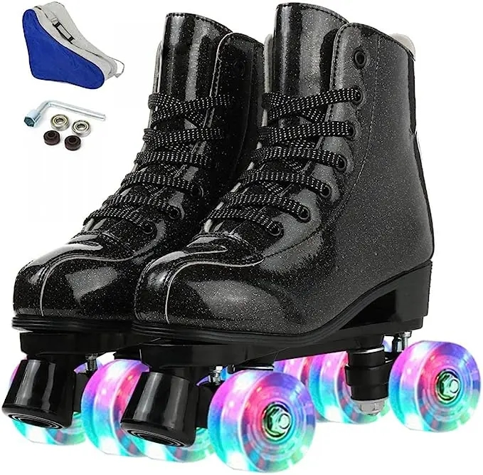Holographic High Top PU Leather Skates Glitter Double Quad Skates Featured Image