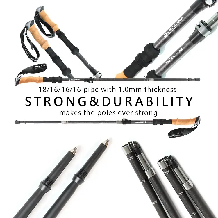 Outdoor 4-Section retractable foldable 3k carbon fiber Hiking trekking walking sticks poles with Quick
