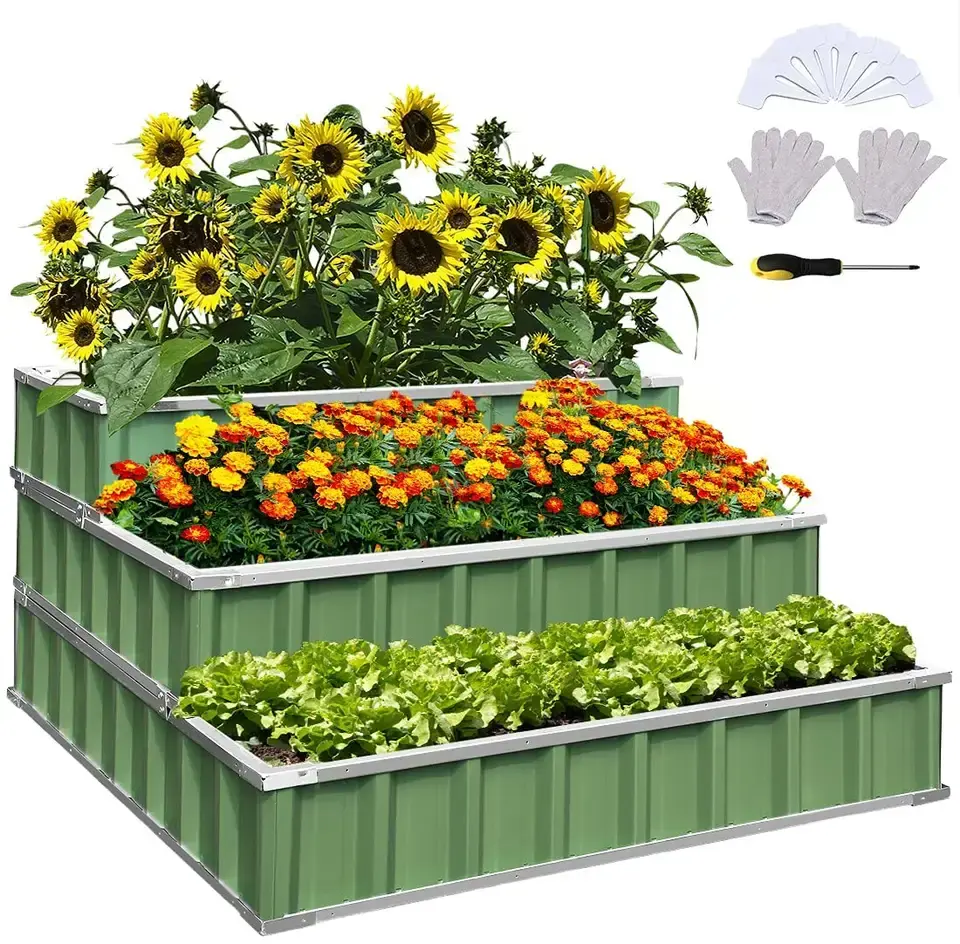 Raised Garden Bed Metal Elevated Planting Box Kit 46.5×46.5×23.6 Inch Outdoor Patio Steel Planter for Vegetables, Flower Featured Image
