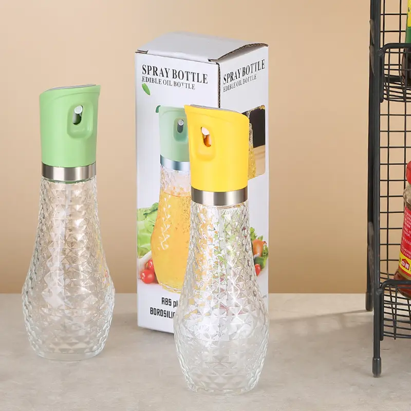 Kitchen supplies: glass oil injection bottle, barbecue oil control bottle, home cooking baking press type atomized oil spray can