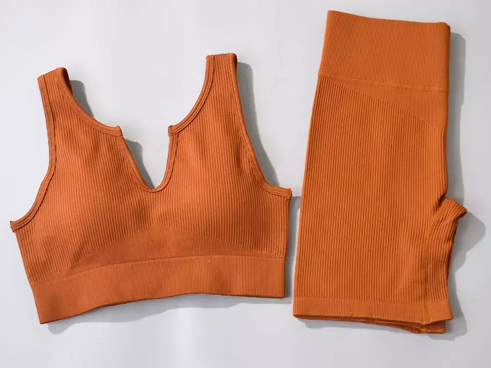 Gano deep U V sport bra motorcycle ensemble yoga fitness shorts workout set Featured Image