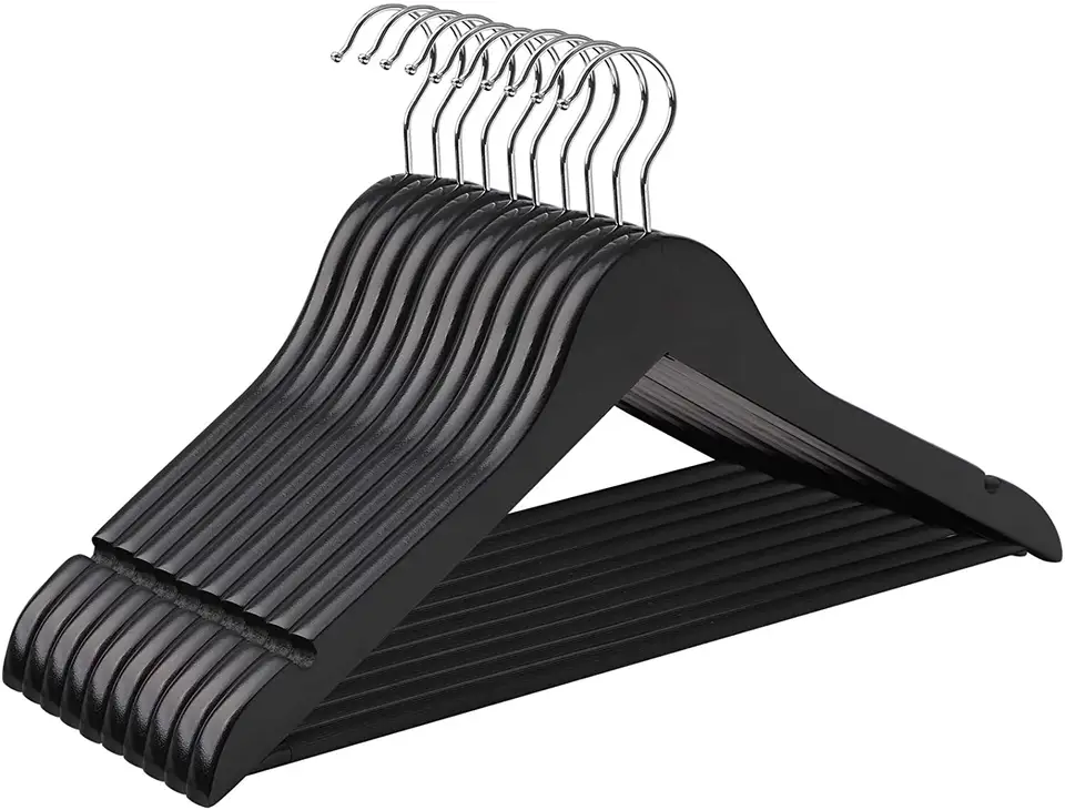 Wooden Hangers in Natural,White,Black,Cherry,Antique Color,Suit Clothes Hanger with Non Slip Pants Bar