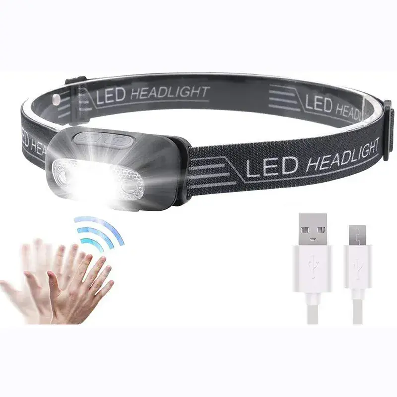 USB Rechargeable 3W LED Headlamp 4 Mode Running Head Torch Portable Mini LED Head Light with Motion Sensor