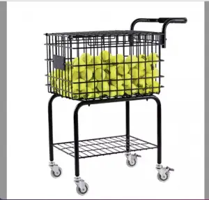 Large Capacity Tennis Cart 2 Layers Portable Tennis Basket With Wheels