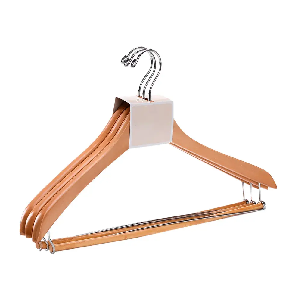 high quality cheap natural china wooden hanger clothes hanger lock with round bar Featured Image