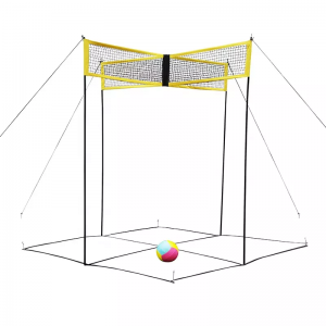 4 people cross beach volleyball net on all sides, meet multi-sport training volleyball net in all directions
