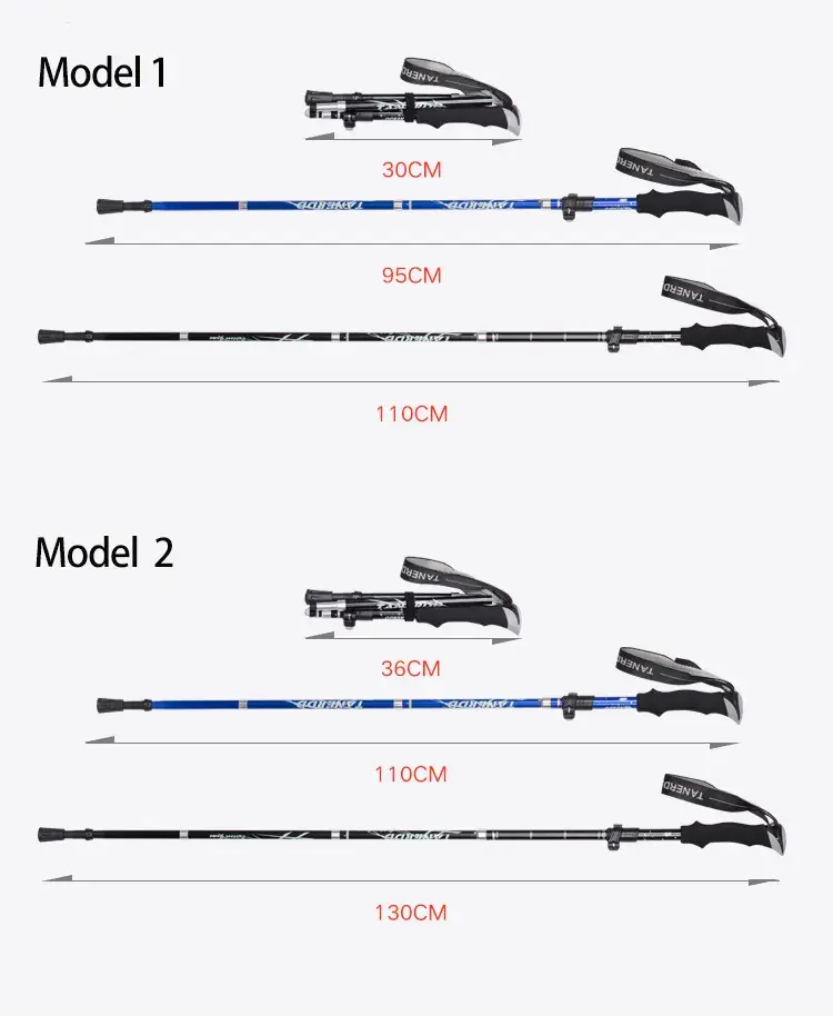 Portable Nordic Trekking Pole 5-section Folding Aluminum Walking Staff For Hiking