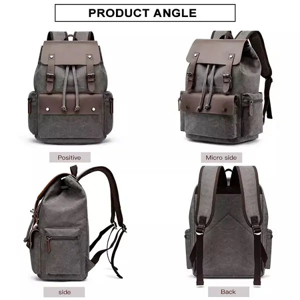 Customized wholesale drawstring rucksack hipster school man canvas leather backpack bag