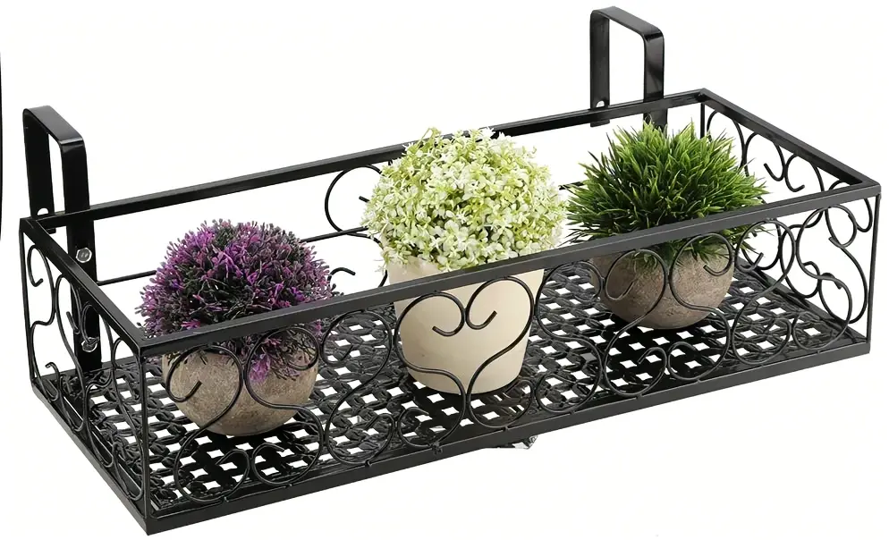 European balcony flower rack hanging iron railing rack anti-theft window fence wall-mounted flower pot rack meat indoor