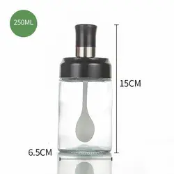 Glass Spice Box Spoon and Lid Integrated Spice Jar Combination Seasoning Jar Kitchen Supplies Home Salt Shaker Oil Bottle