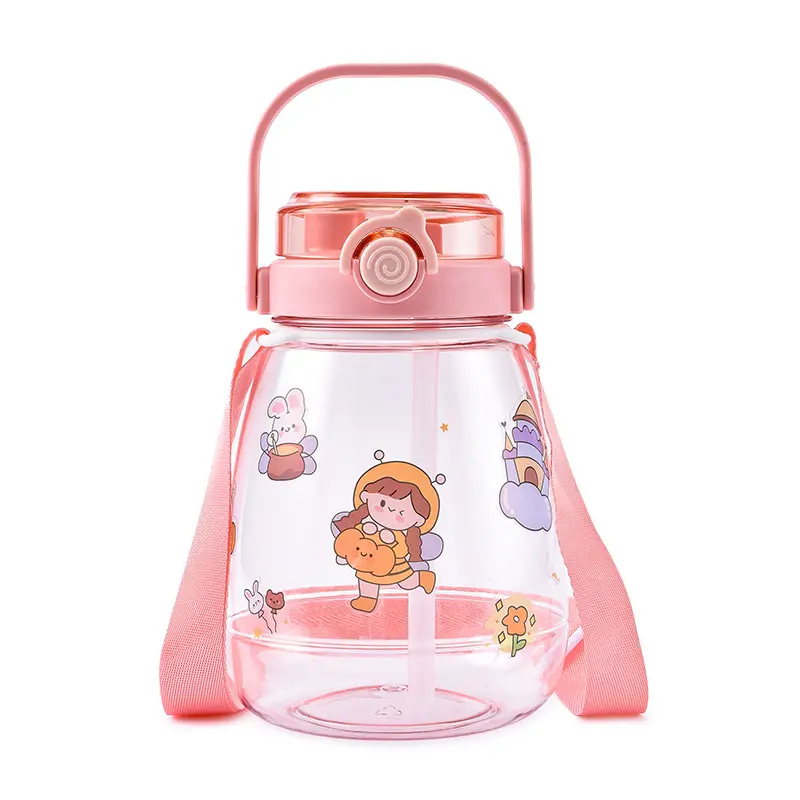Internet celebrity high-value large-capacity plastic water cup double drink potbelly cup creative straw children’s schoolgirl portable water bottle Featured Image