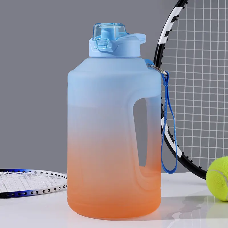 Outdoor large capacity water bottle high appearance gradient sports boys and girls fitness ton barrel plastic portable potbelly cup wholesale