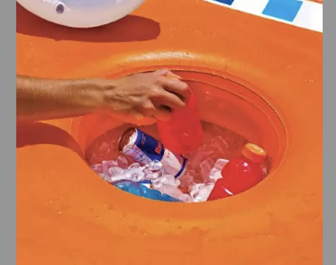 Custom inflatable floating island with ice bucket table swimming pool lake river floating 2-4 people island