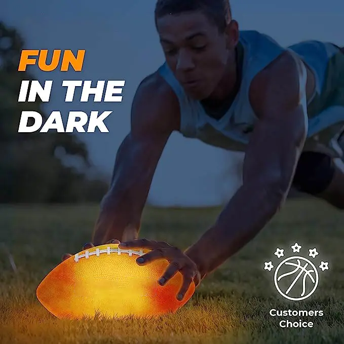 Light Up LED Football – Perfect Glow in The Dark American Football – Official Size 6 – Extra Pump & Batteries Featured Image