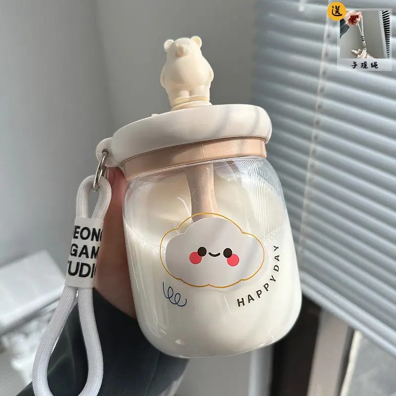 Water cup girl large capacity plastic cup stirring straw cup 2022 new student portable high-value breakfast cup