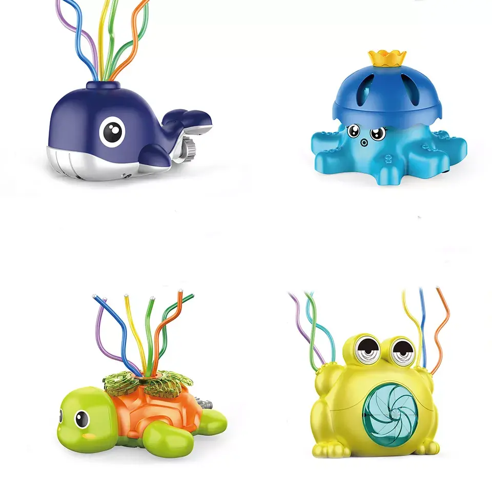 Outdoor sprinkler kids backyard spinning dolphin sunflower turtle sprinkler toy Featured Image
