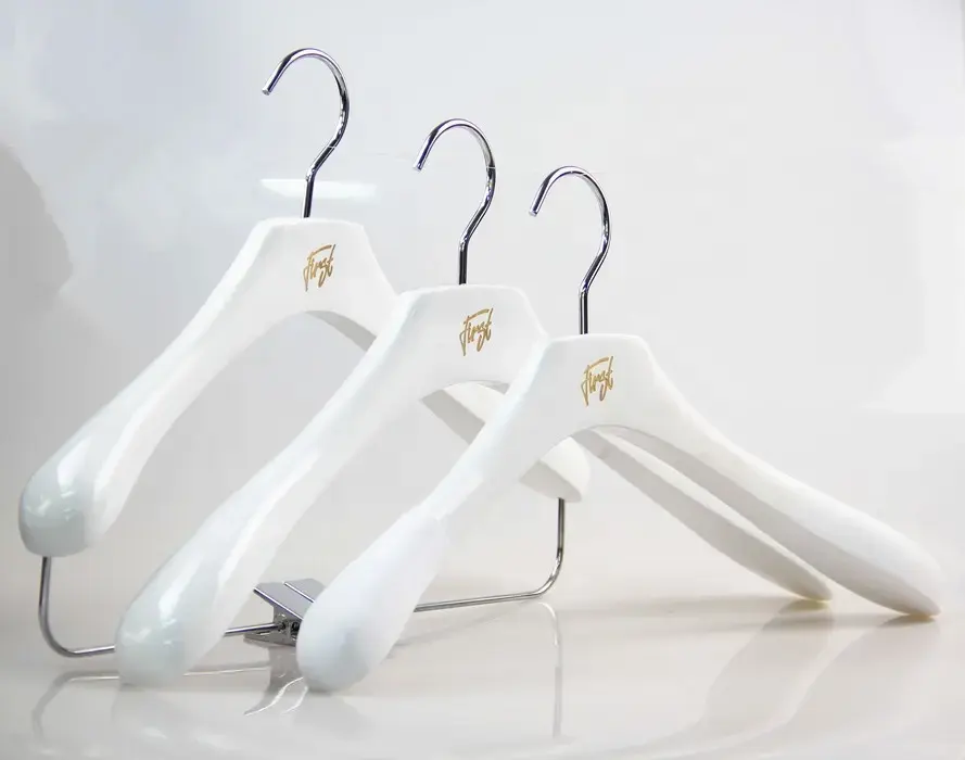 luxury wholesale white female wooden clothes hanger with custom LOGO
