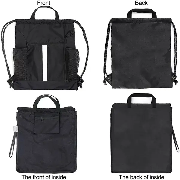 Drawstring Backpack Sports Gym Bag With Shoe Compartment and Two Water Bottle Holder