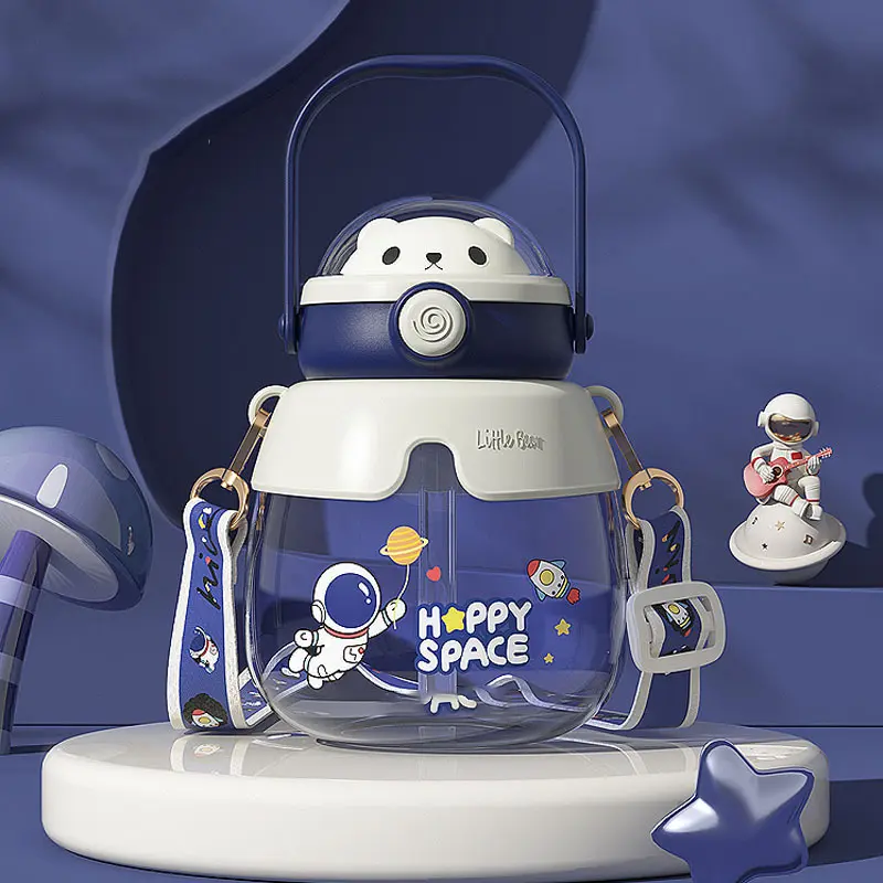 New potbelly cup for male and female students high-value cartoon hugging bear water cup children’s portable straw Plastic cups