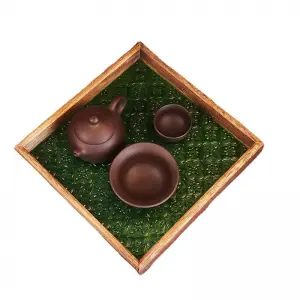 Vintage style begonia flower glass tray solid wood rectangular small tea tray water cup storage fruit tray snack plate