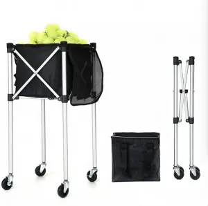 160pcs Storage Portable Tennis Ball Cart Foldable Frame Tennis Balls Hopper Basket Practice Ball Pickup Tennis Basket with Wheel