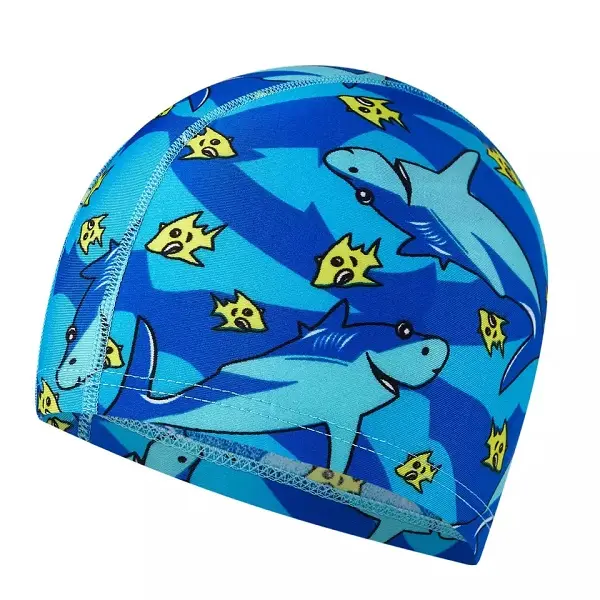 Customize Printing Children Cartoon Printed Lycra Fabric Swim Cap Waterproof Swimming Cap Featured Image