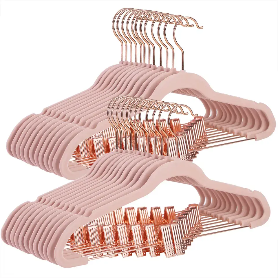 wholesale custom 24 pack non slip rose gold bulk clothes hangers with swivel hook pants velvet hangers