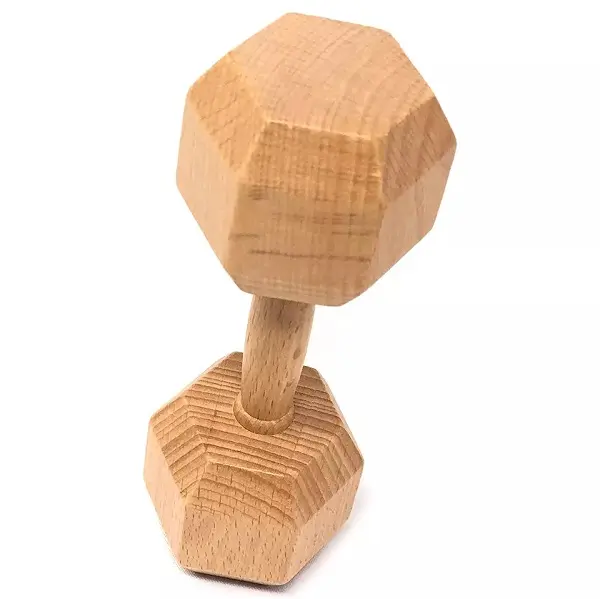 Perfect Toddler Gift Natural Untreated Wood Dumbbell Baby Rattle Toy Featured Image