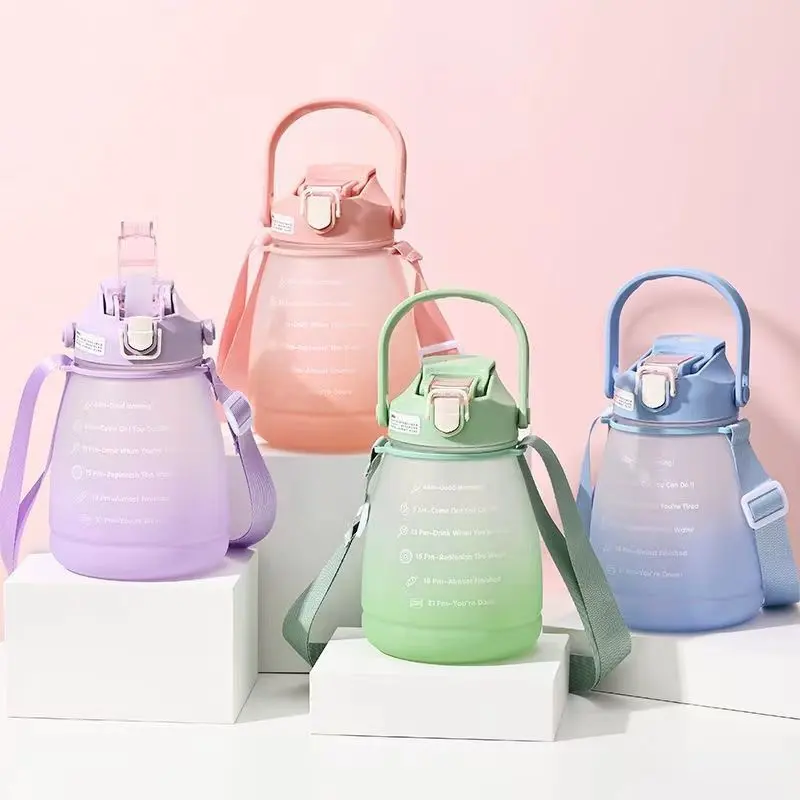 Straw cup summer gradient children’s net celebrity potbelly cup large capacity cute simple silicone casual face value plastic cup Featured Image