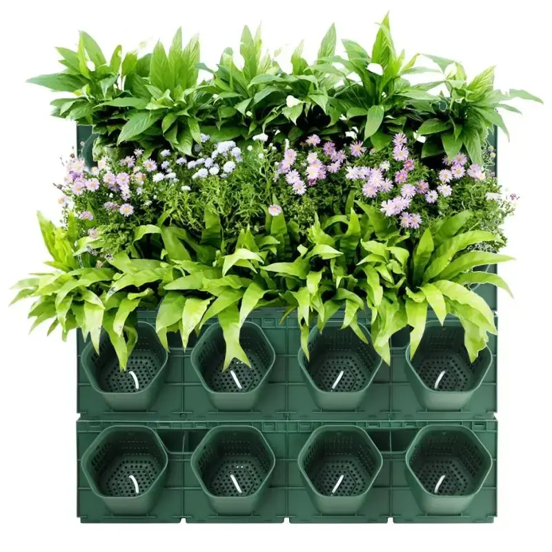 2 Pockets Green Self Watering Vertical Wall Planter Plastic Flower Pots Home Decoration Outdoor And Indoor