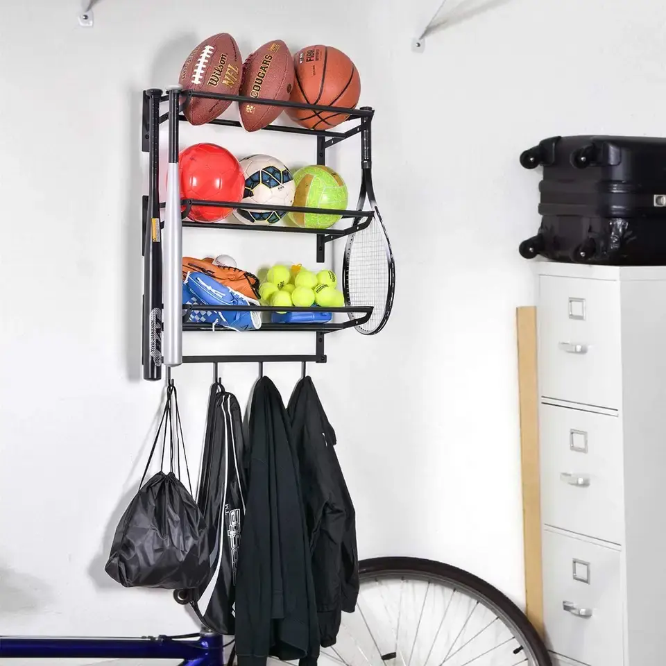 Metal sports equipment storage rack garage basketball organizer ball