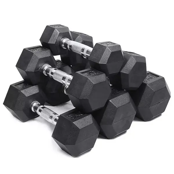 Factory Direct Sale Fitness Equipment Muscle Building Free Weights Rubber Hex Dumbbells Featured Image